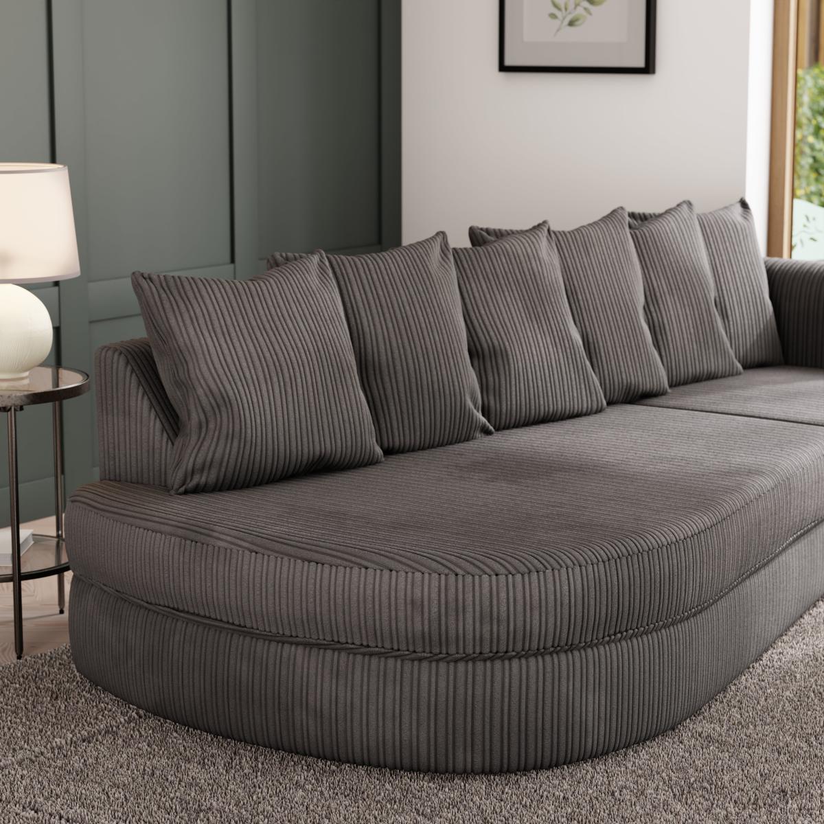 Blake Curved Arm Scatter Back Jumbo Cord Corner Chaise Soft Texture Grey – image 6
