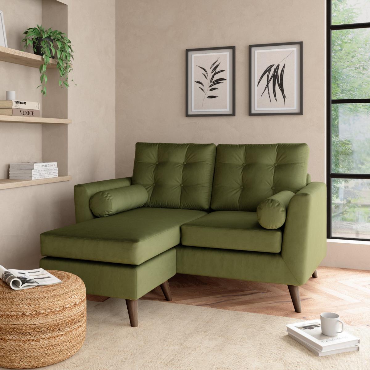 Lewes Luxury Velvet Compact Corner Chaise Luxury Velvet Olive – image 1