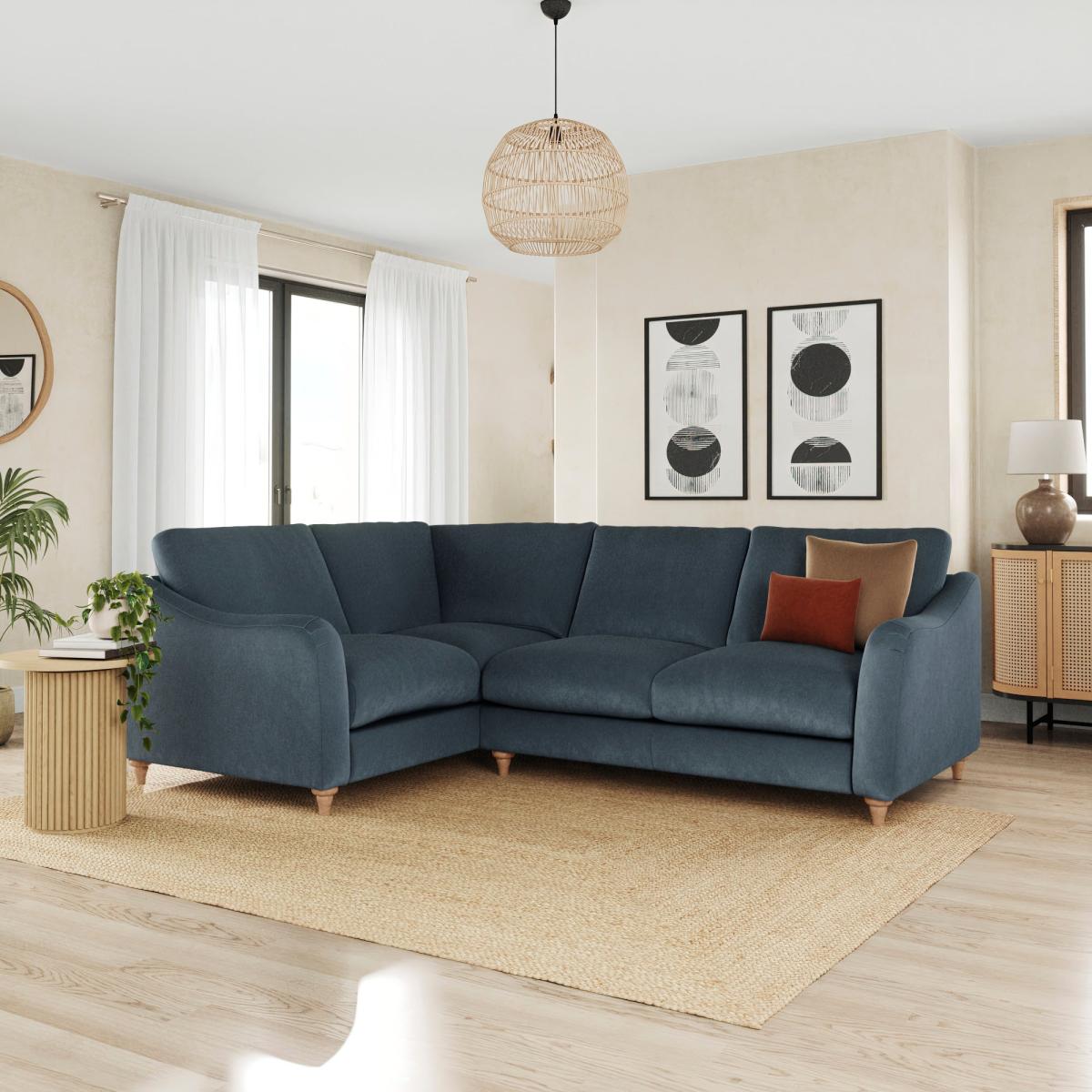 Hattie Matte Plush Velvet Corner Sofa Matte Plush Velvet Denim – image 1