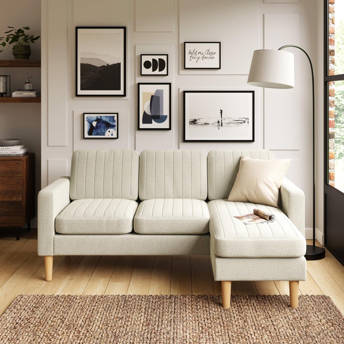Jacob Pleated Cosy Chenille Compact Corner Chaise Jacob Chenille Ivory – image 2