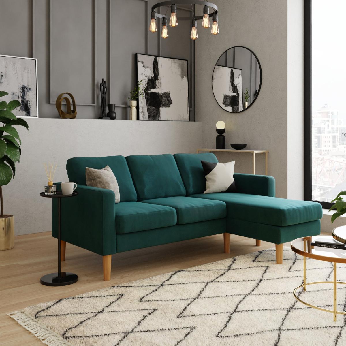 Jacob Velvet Small Corner Chaise Sofa Green – image 1