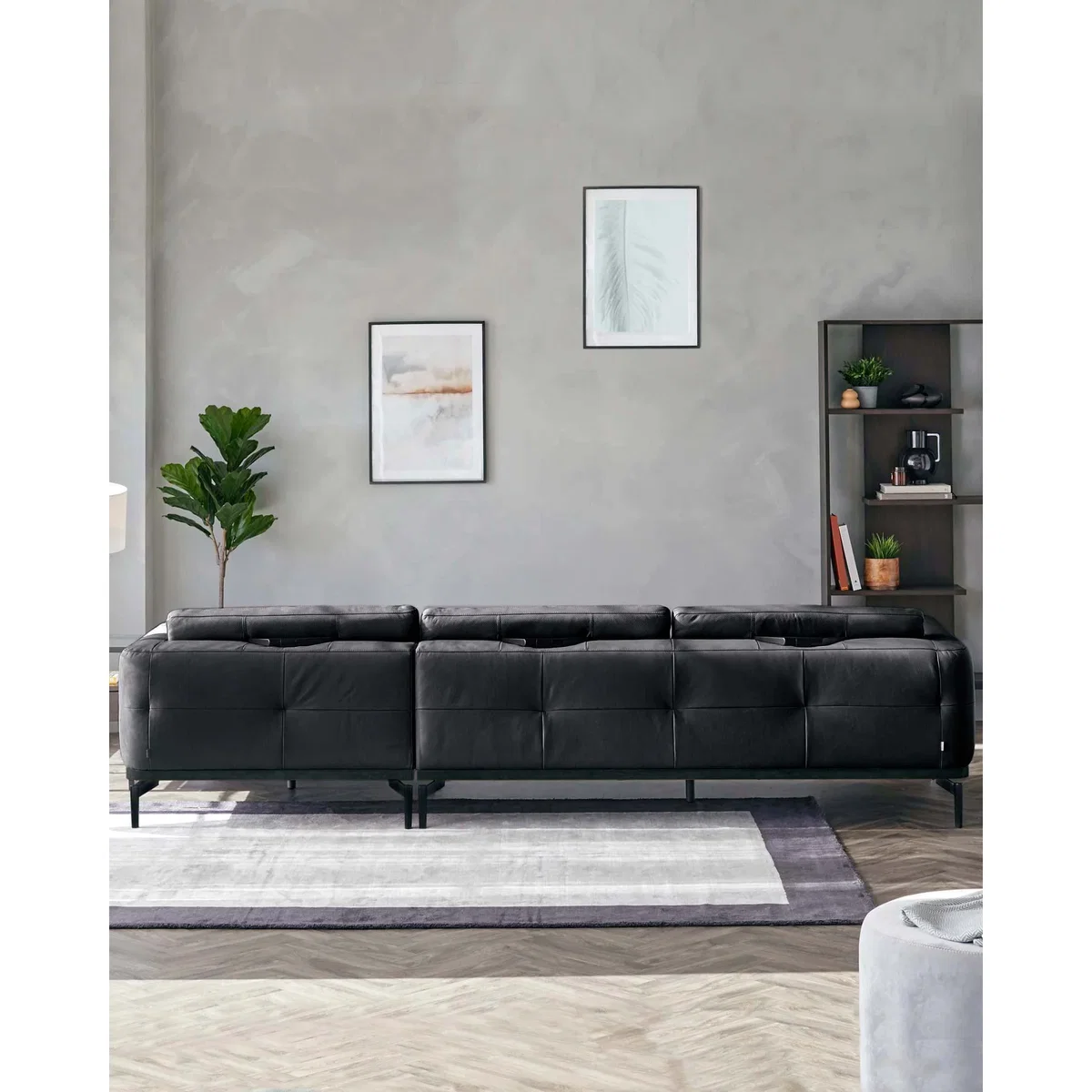 Colton black leather right hand corner chaise sofa – image 4