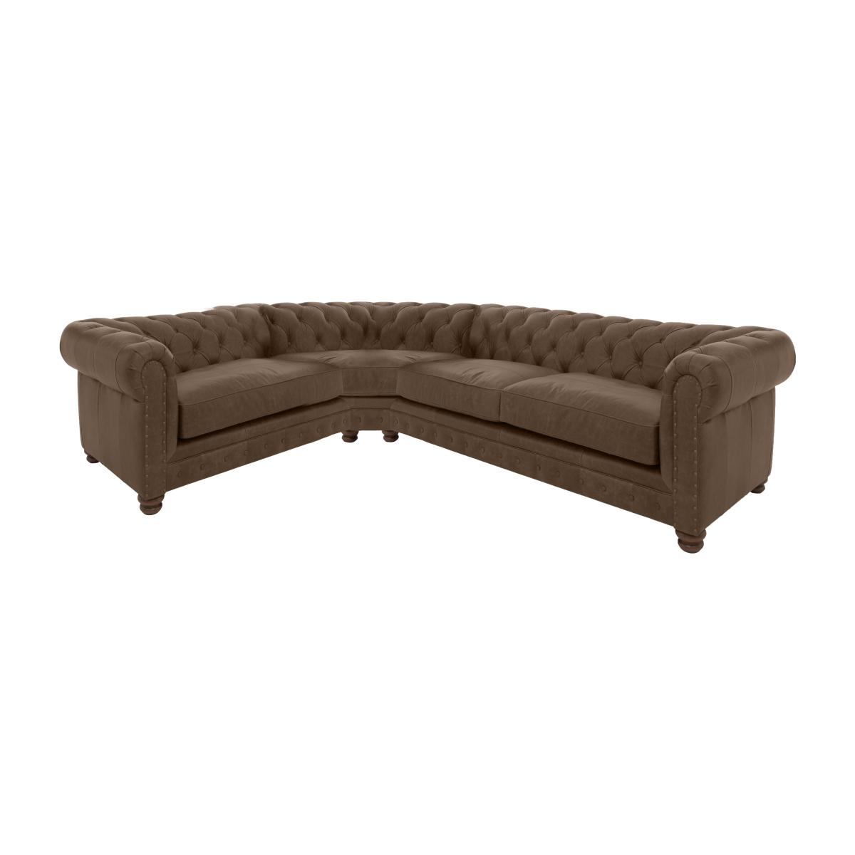 Alexander and James - Chesterfield Collection Hugo Small Leather Left Hand Facing Corner Sofa - Satchel Biscotti with Studs - Dark Feet