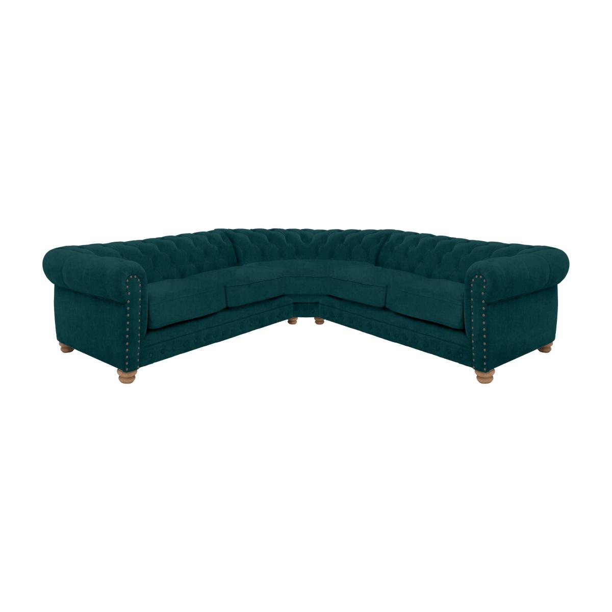 Alexander and James - Chesterfield Collection Hugo Large Fabric Corner Sofa - Peacock with Studs - Oak Feet