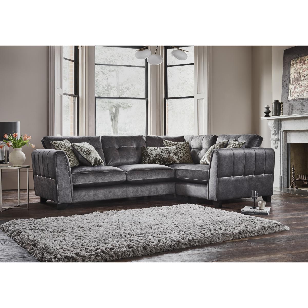Mariah Small Fabric Classic Back Right Hand Facing Corner Sofa with Chrome Insert - Dapple Cream with Chrome Insert – image 2