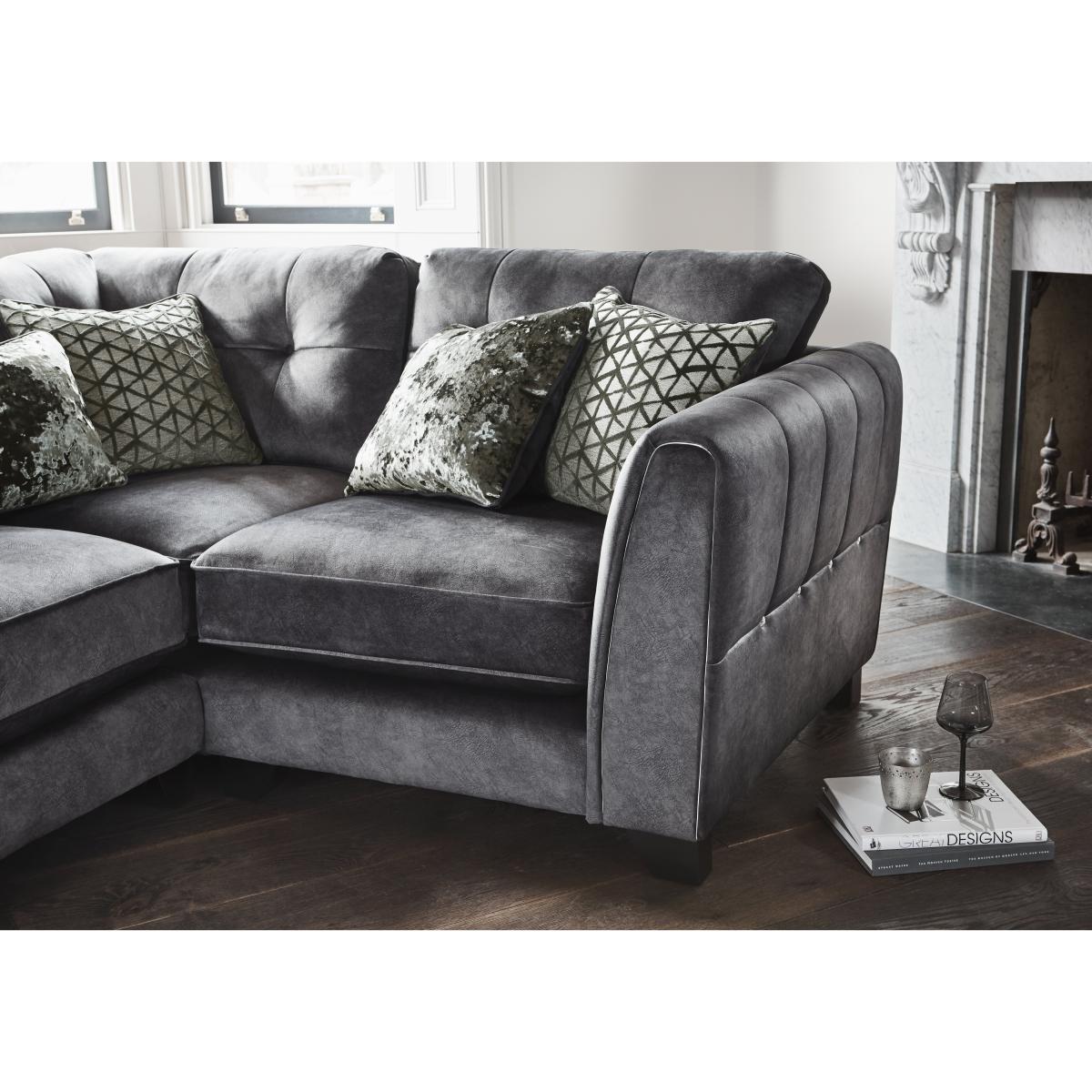 Mariah Small Fabric Classic Back Right Hand Facing Corner Sofa with Chrome Insert - Dapple Cream with Chrome Insert – image 3