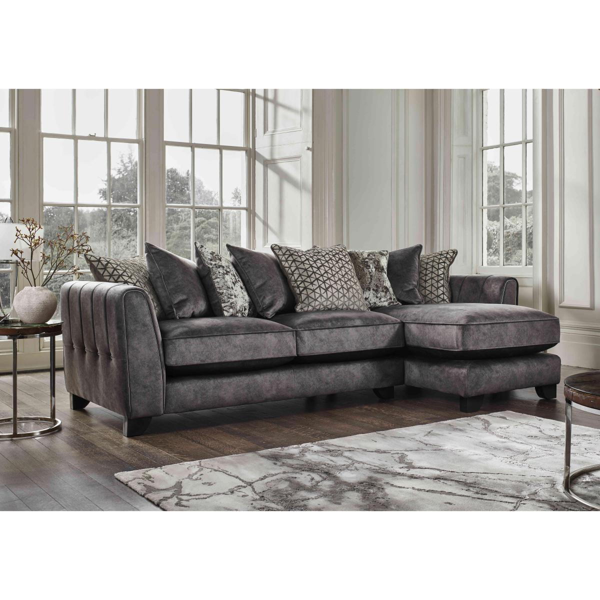 Ariana Fabric Pillow Back Left Hand Facing Chaise End Sofa with Chrome Insert - Dapple Oyster – image 2