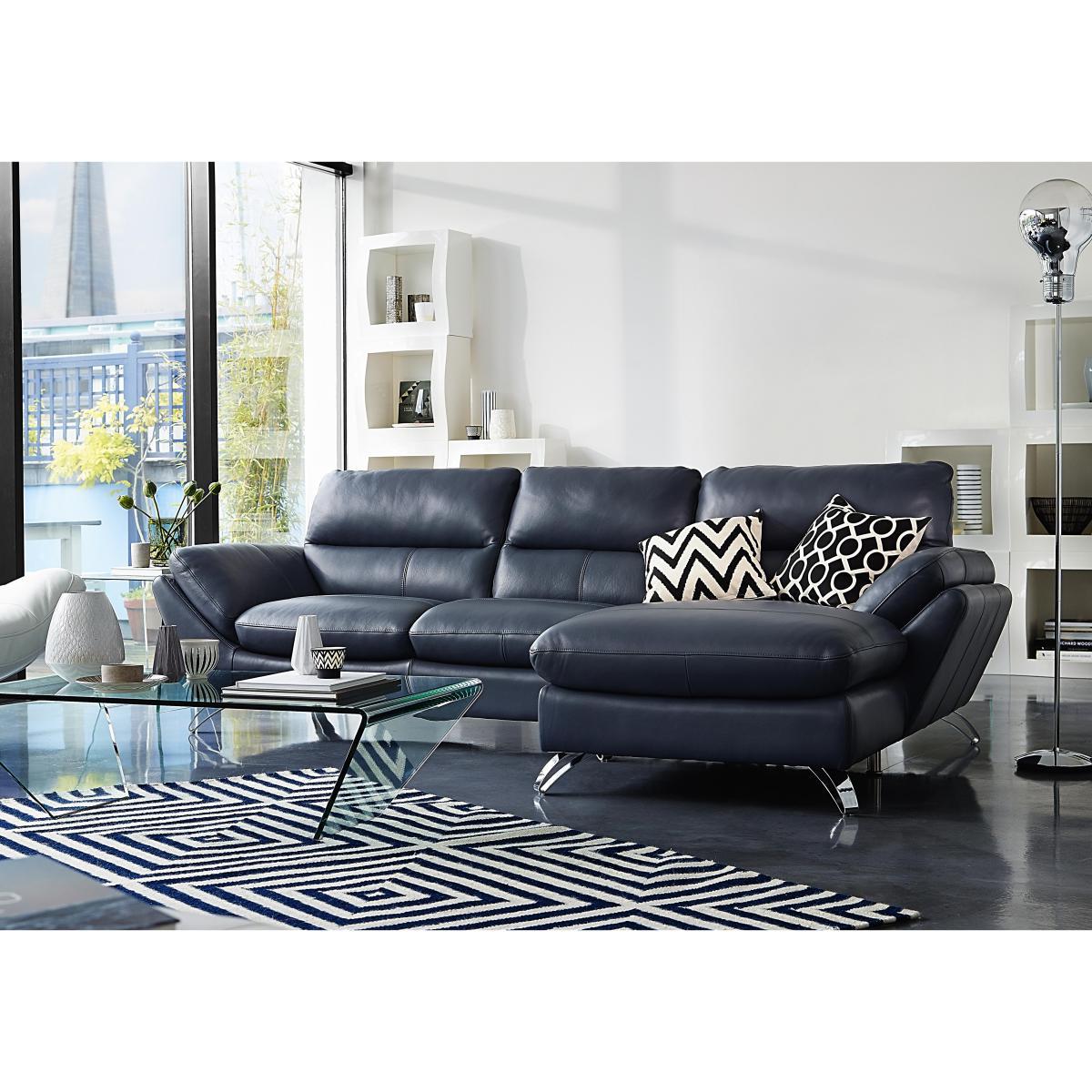Salvador Leather Corner Chaise Sofa - Blue – image 2