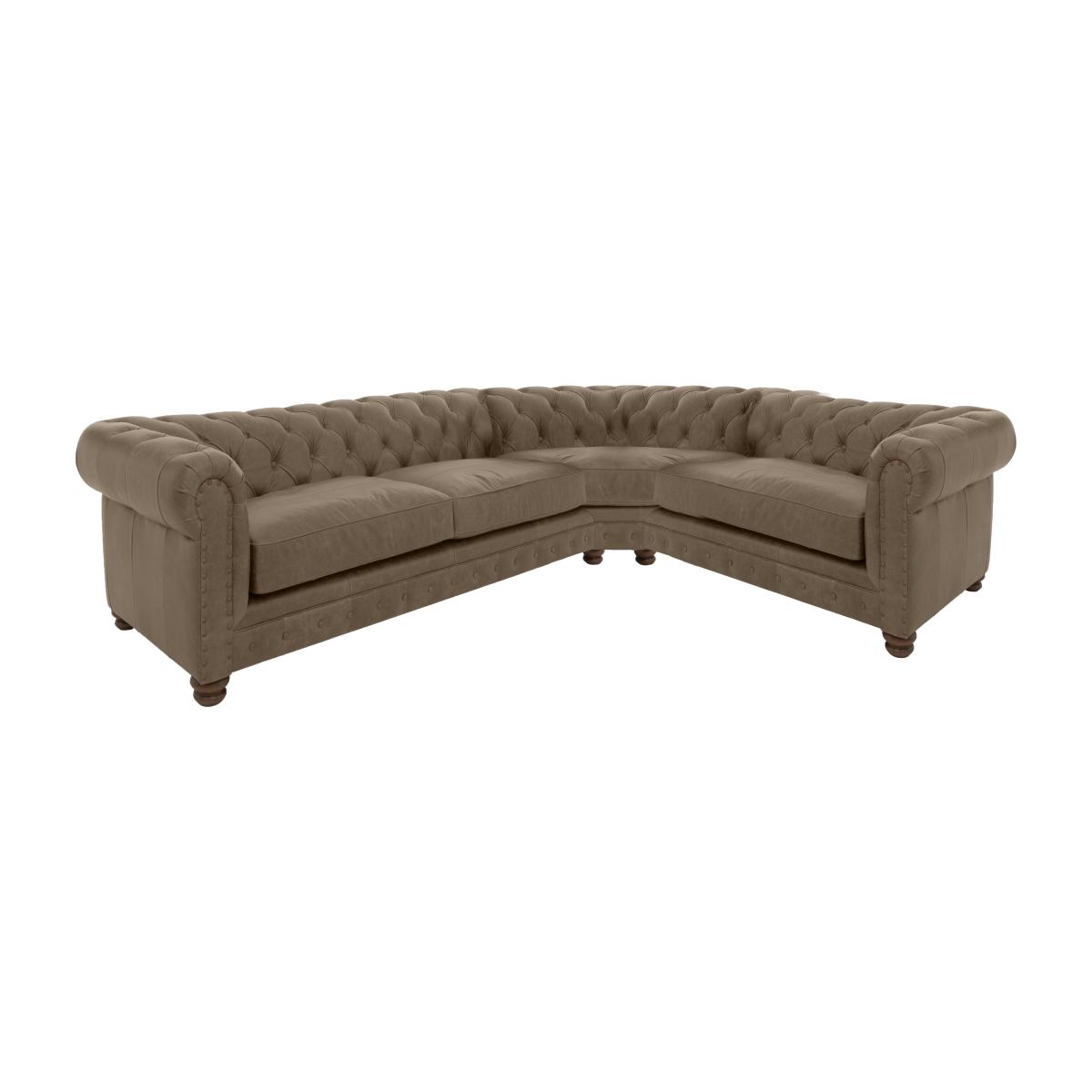 Alexander and James - Chesterfield Collection Hugo Small Leather Right Hand Facing Corner Sofa - Case Taupe with Studs - Dark Feet