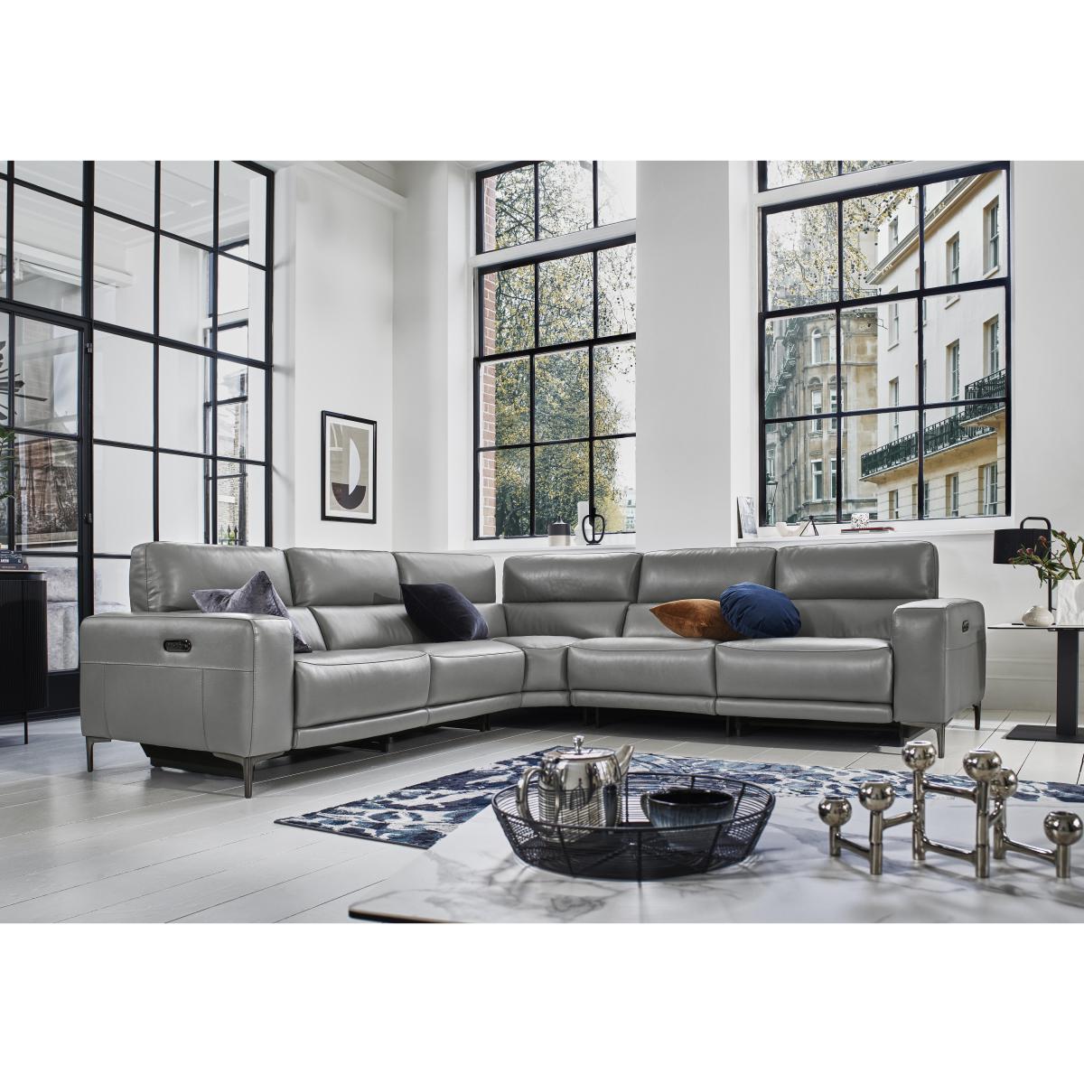 Adama Large Leather Power Recliner Corner Sofa with Telescopic Headrests - Grey- World of Leather – image 2
