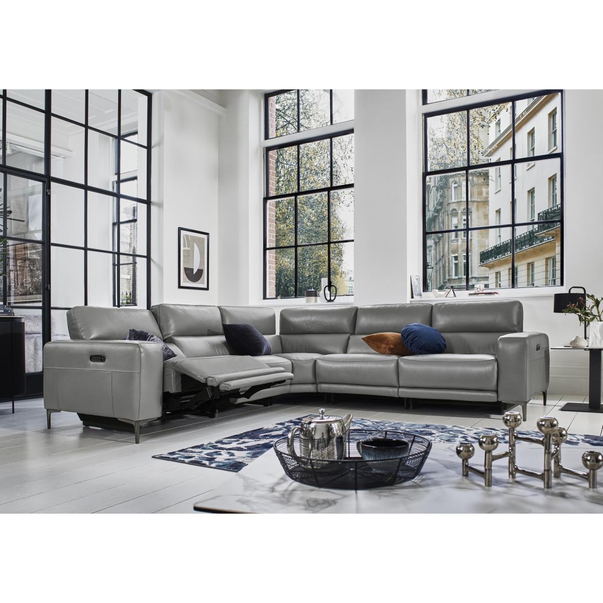 Adama Large Leather Power Recliner Corner Sofa with Telescopic Headrests - Grey- World of Leather – image 3
