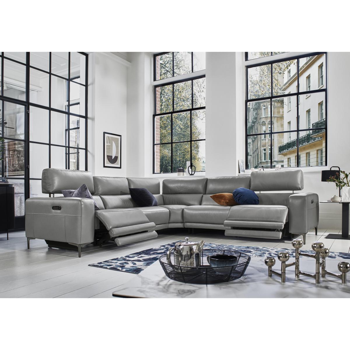 Adama Large Leather Power Recliner Corner Sofa with Telescopic Headrests - Grey- World of Leather – image 4