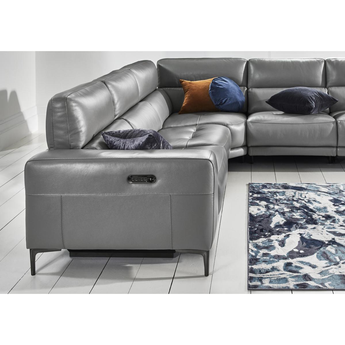 Adama Large Leather Power Recliner Corner Sofa with Telescopic Headrests - Grey- World of Leather – image 6