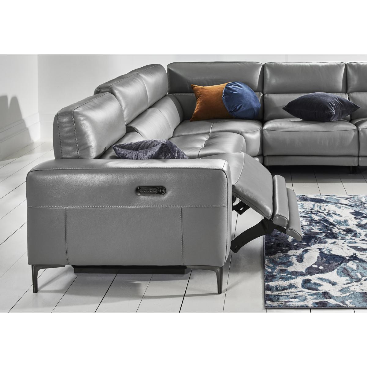 Adama Large Leather Power Recliner Corner Sofa with Telescopic Headrests - Grey- World of Leather – image 7