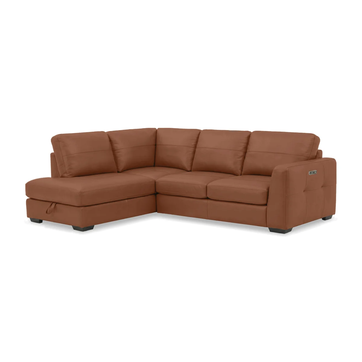 Leather Left Hand Facing Corner Sofa with Power Recliner with Storage Chaise End - Butterscotch Cat - Sofas and Armchairs - In Time for Christmas – image 1