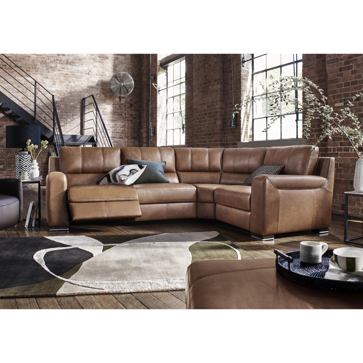 Viali Leather Left Hand Facing Corner Sofa with Power Recliner – image 2