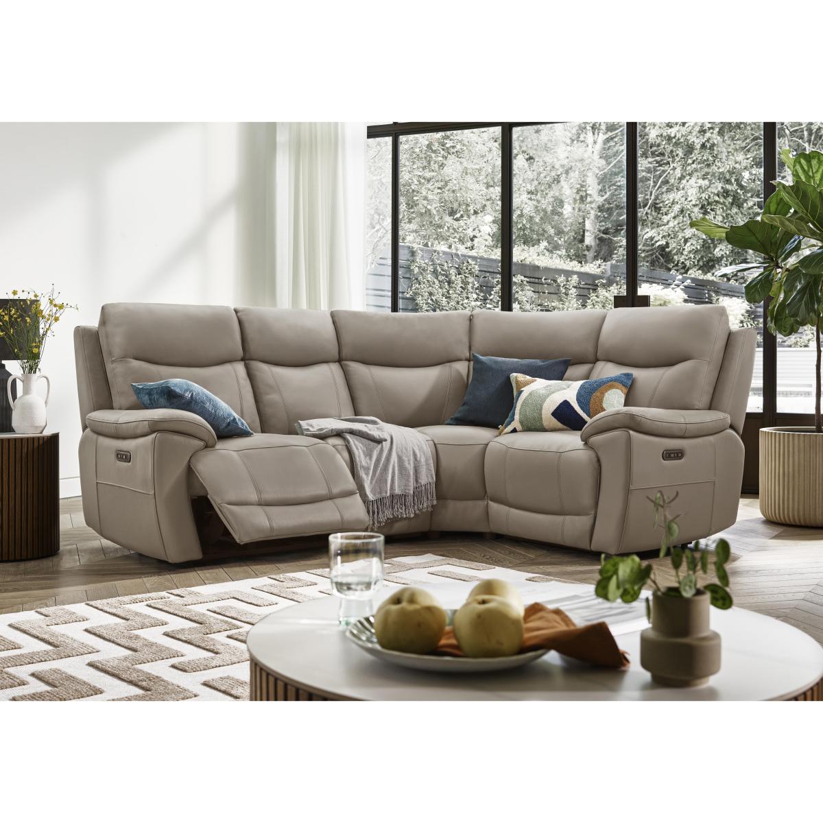 Sloane Leather Small Right Hand Facing Corner Sofa with Power Recliner - Bone China – image 2