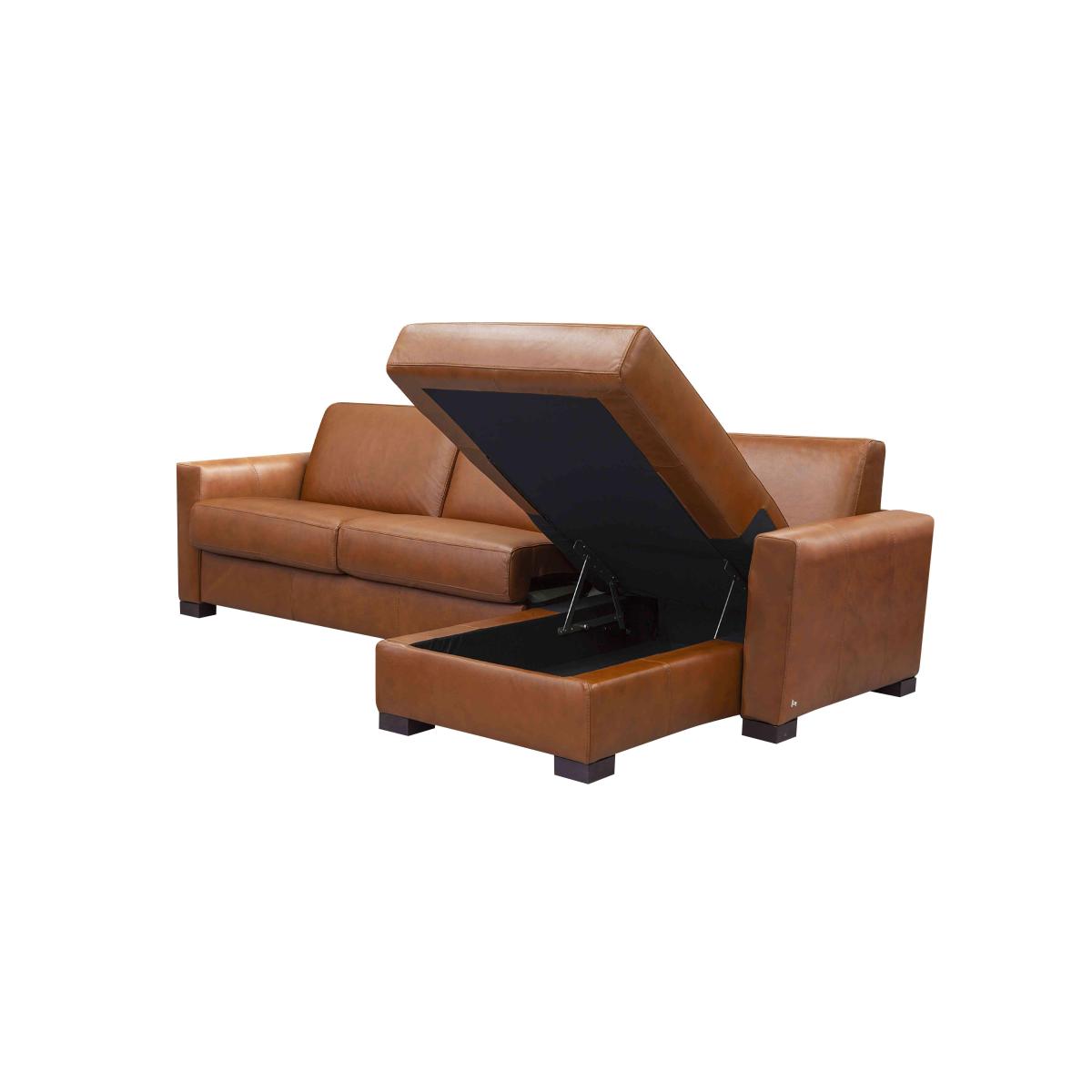 Nicoletti - Alcova 3 Seater Leather Sofa Bed with Storage Right Hand Facing Chaise and Box Arms - Botero Cuoio – image 5