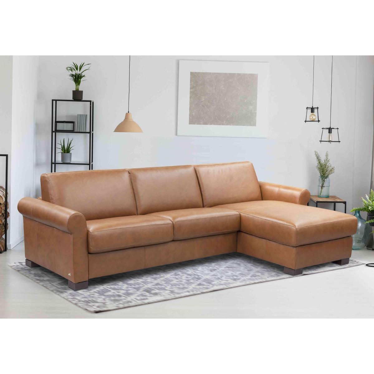 Nicoletti - Alcova 3 Seater Leather Sofa Bed and Storage Right Hand Facing Chaise with Scroll Arms - Botera Crema – image 2