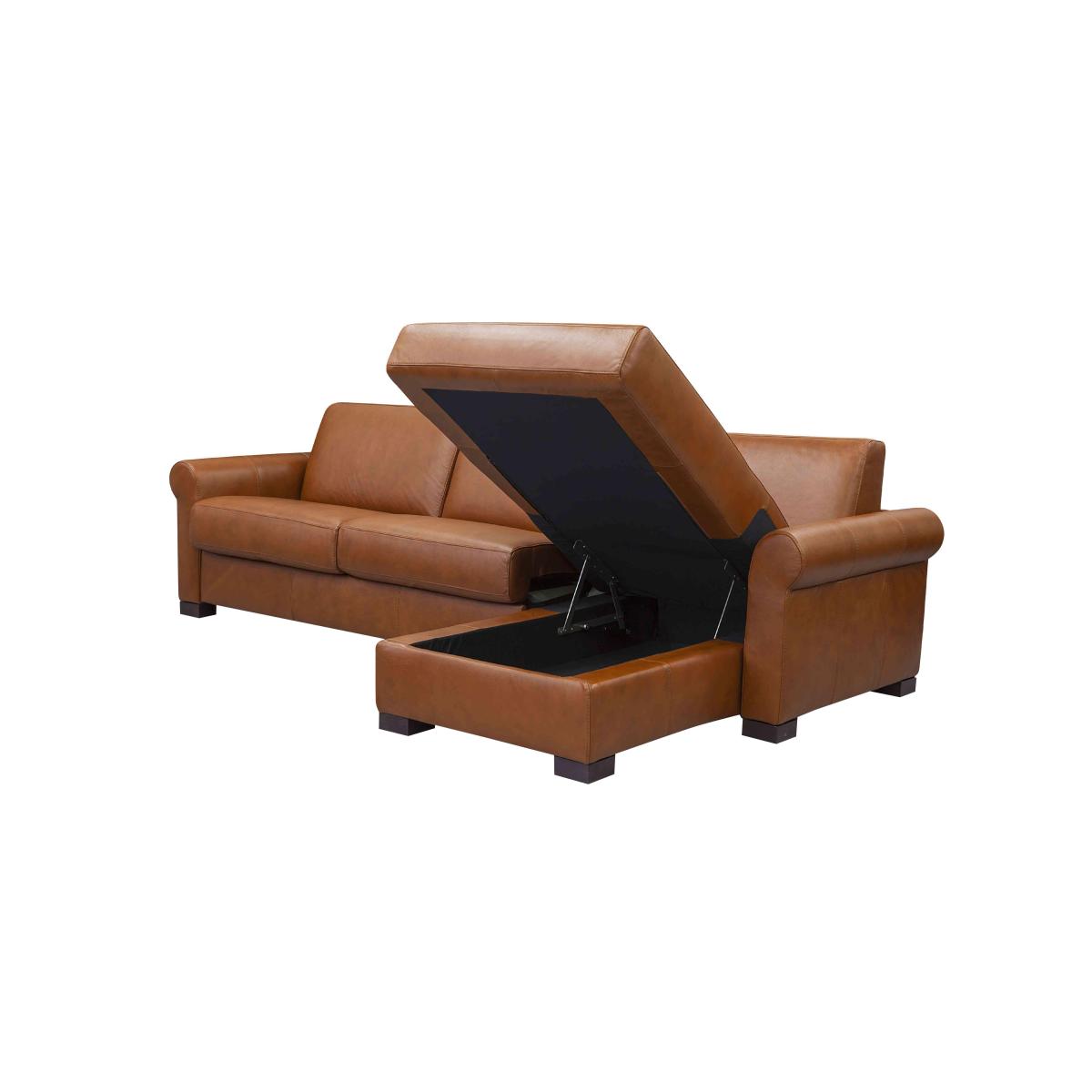 Nicoletti - Alcova 3 Seater Leather Sofa Bed and Storage Right Hand Facing Chaise with Scroll Arms - Botera Crema – image 6