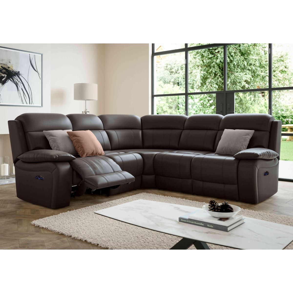 Moreno SK Leather Power Recliner Corner Sofa with Power Headrests - Dark Brown – image 2