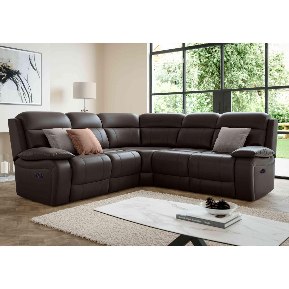 Moreno SK Leather Power Recliner Corner Sofa with Power Headrests - Dark Brown – image 4