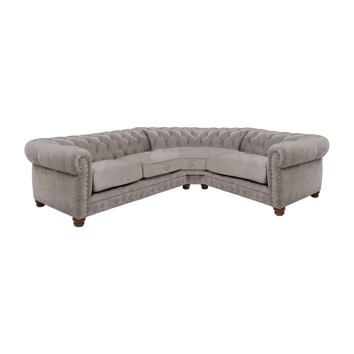 Alexander and James - Chesterfield Collection Hugo Small Fabric Right Hand Facing Corner Sofa - Chamonix Silver with Studs - Dark Feet