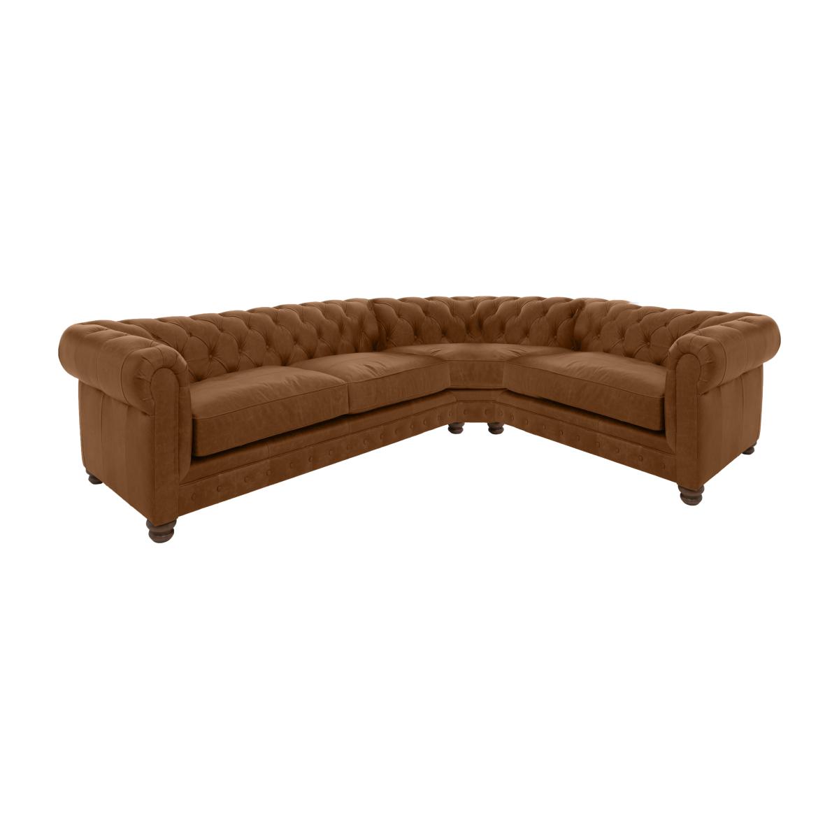 Alexander and James - Chesterfield Collection Hugo Small Leather Right Hand Facing Corner Sofa - Satchel Latte - Dark Feet