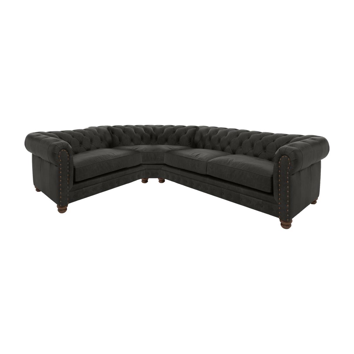 Alexander and James - Chesterfield Collection Hugo Small Leather Left Hand Facing Corner Sofa - Saxon with Studs - Dark Feet