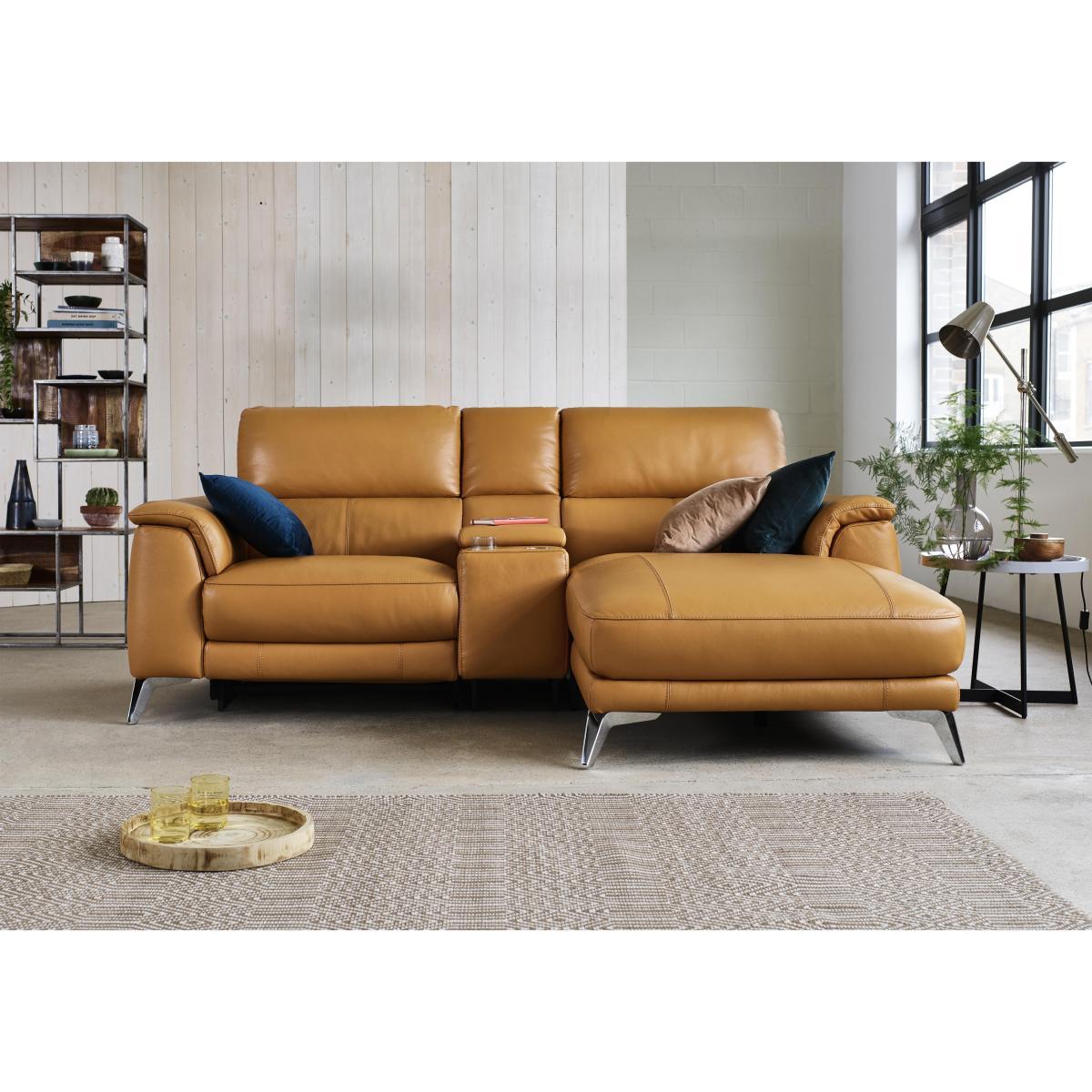 Odyssey Leather Recliner Chaise Sofa with Cupholders and Power Headrests - Blue- World of Leather – image 2