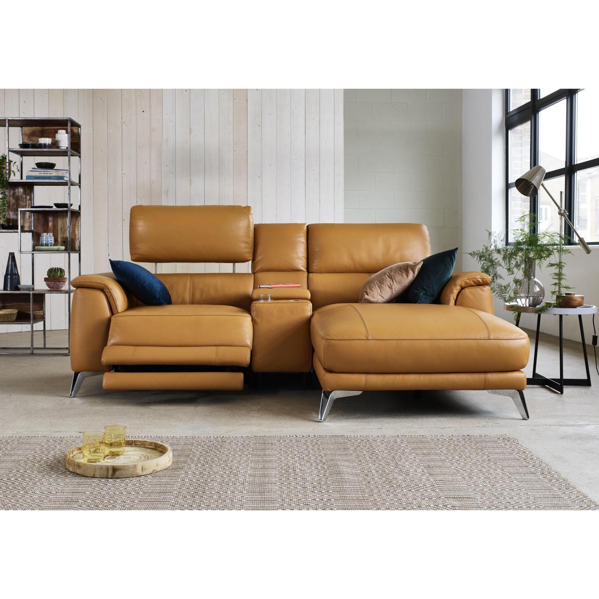 Odyssey Leather Recliner Chaise Sofa with Cupholders and Power Headrests - Blue- World of Leather – image 3