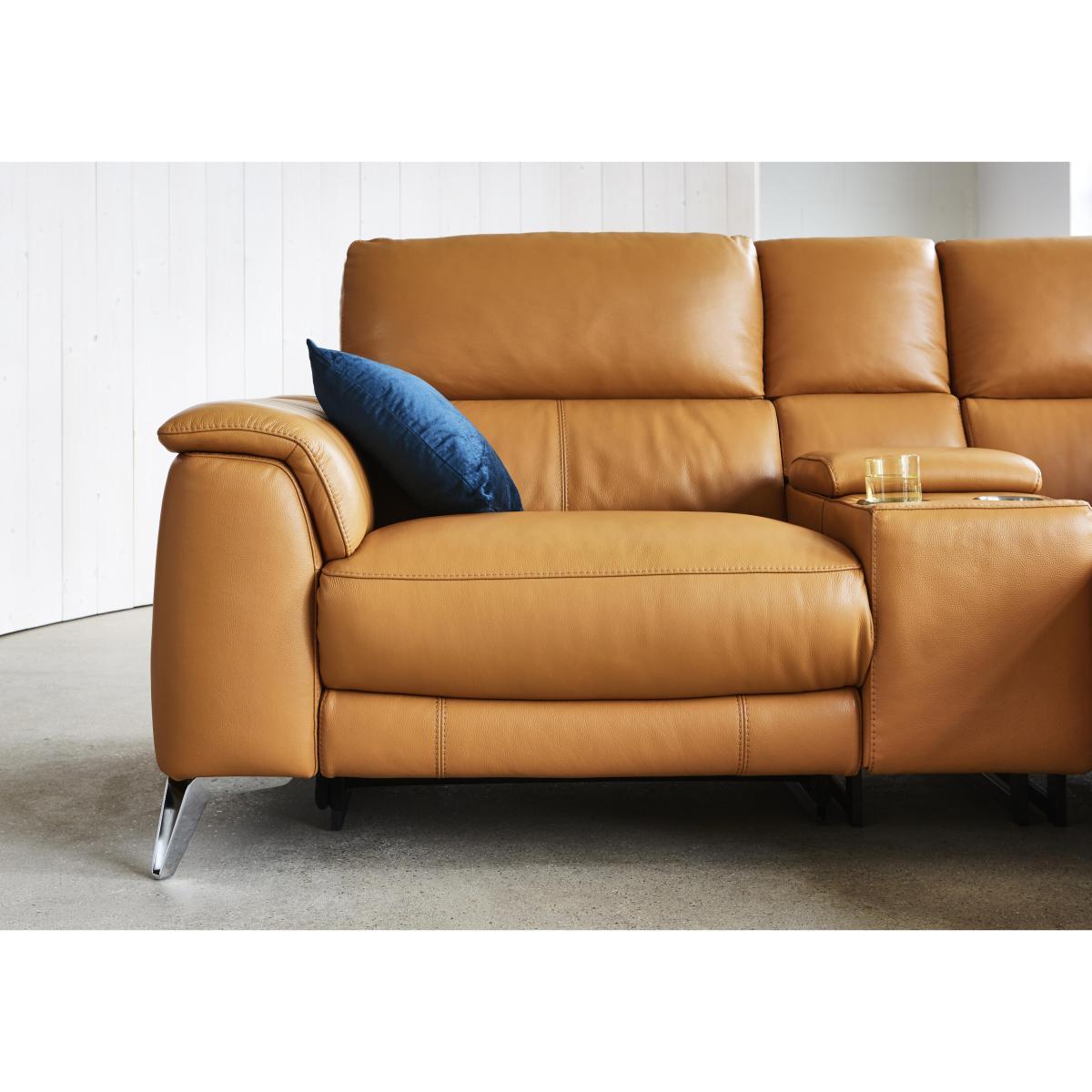 Odyssey Leather Recliner Chaise Sofa with Cupholders and Power Headrests - Blue- World of Leather – image 4