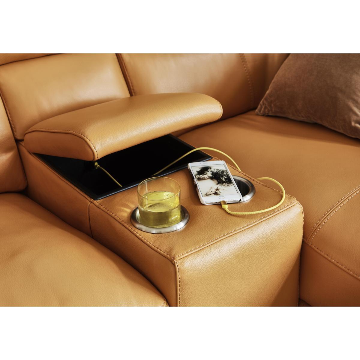 Odyssey Leather Recliner Chaise Sofa with Cupholders and Power Headrests - Blue- World of Leather – image 5