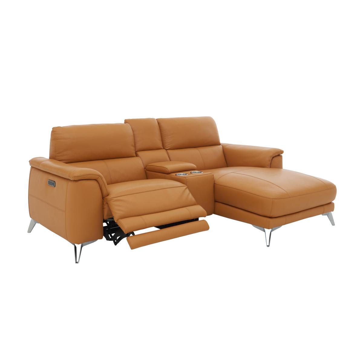 Odyssey Leather Recliner Chaise Sofa with Cupholders and Power Headrests - Blue- World of Leather – image 7