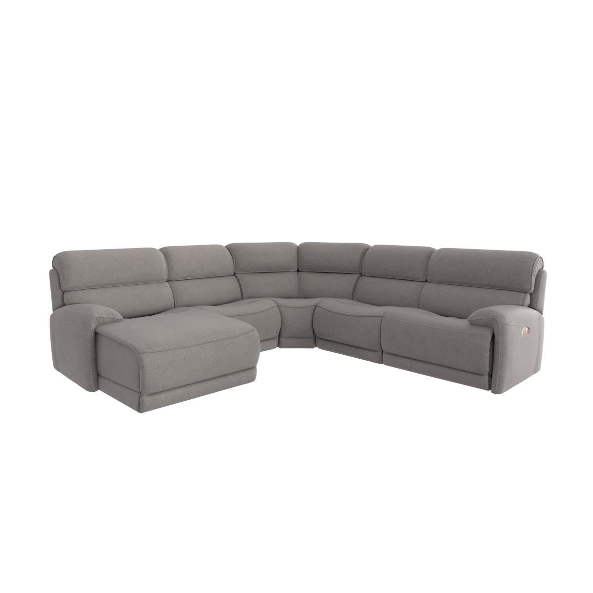 Link Fabric Left Hand Facing Corner Chaise Power Sofa - Cream – image 6