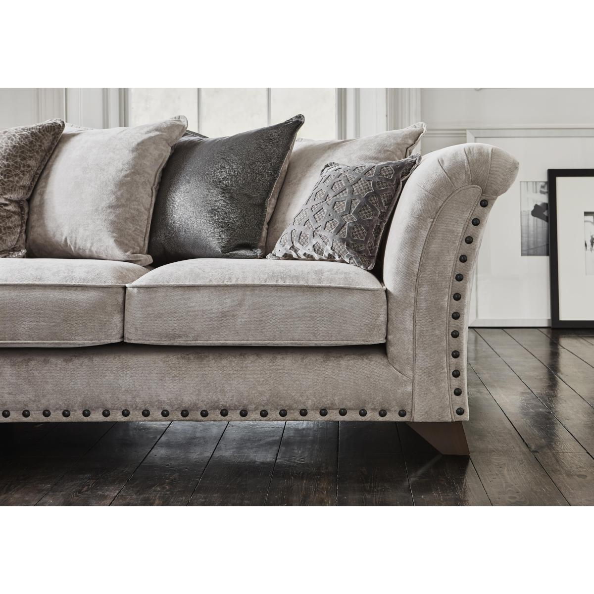 Holly Small Fabric Pillow Back Corner Sofa With Studs - Beige – image 2