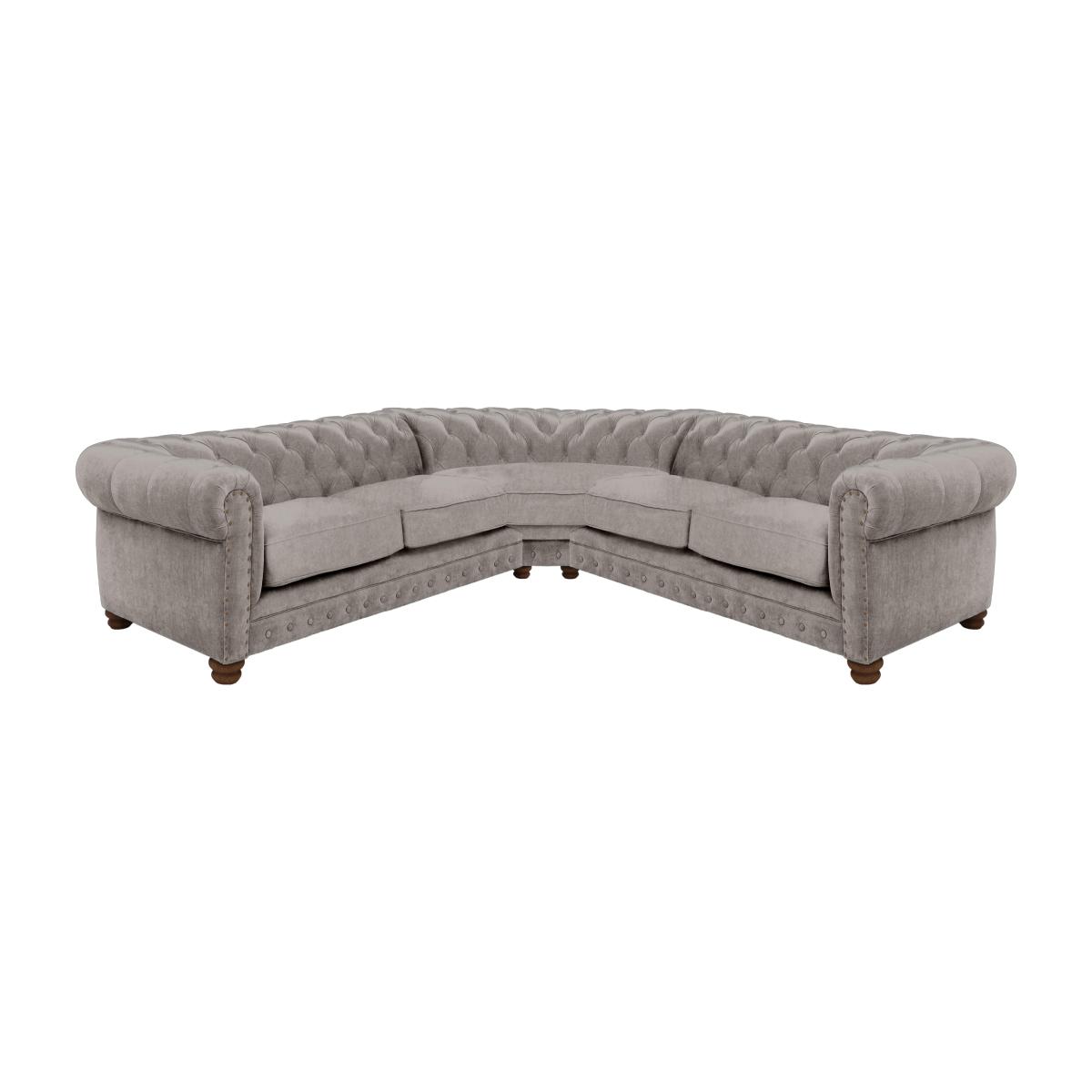 Alexander and James - Chesterfield Collection Hugo Large Fabric Corner Sofa - Chamonix Silver with Studs - Dark Feet