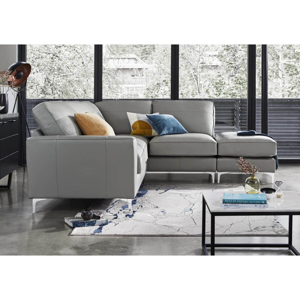 Legend Classic Back Leather Right Hand Facing Corner Sofa with Chrome Feet with Chrome Feet - Verona Grey – image 3