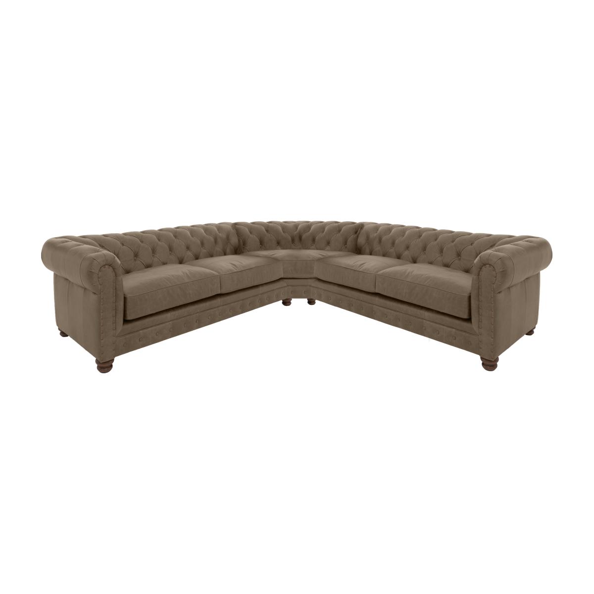 Alexander and James - Chesterfield Collection Hugo Large Leather Corner Sofa - Case Taupe with Studs - Dark Feet