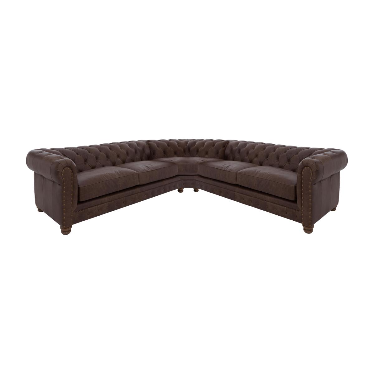 Alexander and James - Chesterfield Collection Hugo Large Leather Corner Sofa - Satchel Nutmeg with Studs - Dark Feet