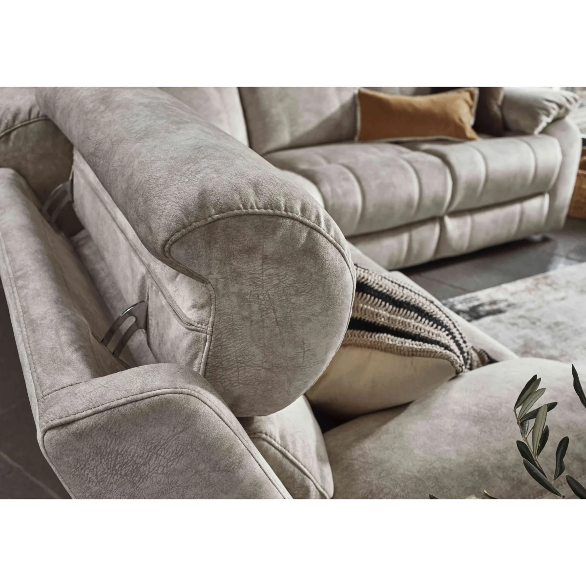 Moreno Small Fabric Power Recliner Right Hand Facing Corner Sofa with Power Headrests - R29 Mink - Sofas and Armchairs - In Time for Christmas – image 5
