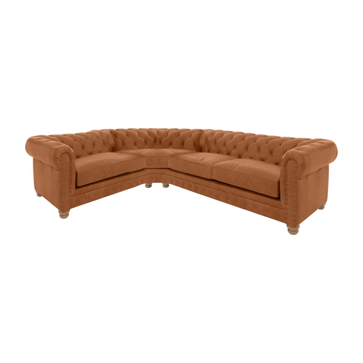 Alexander and James - Chesterfield Collection Hugo Small Leather Left Hand Facing Corner Sofa - Original with Studs - Oak Feet