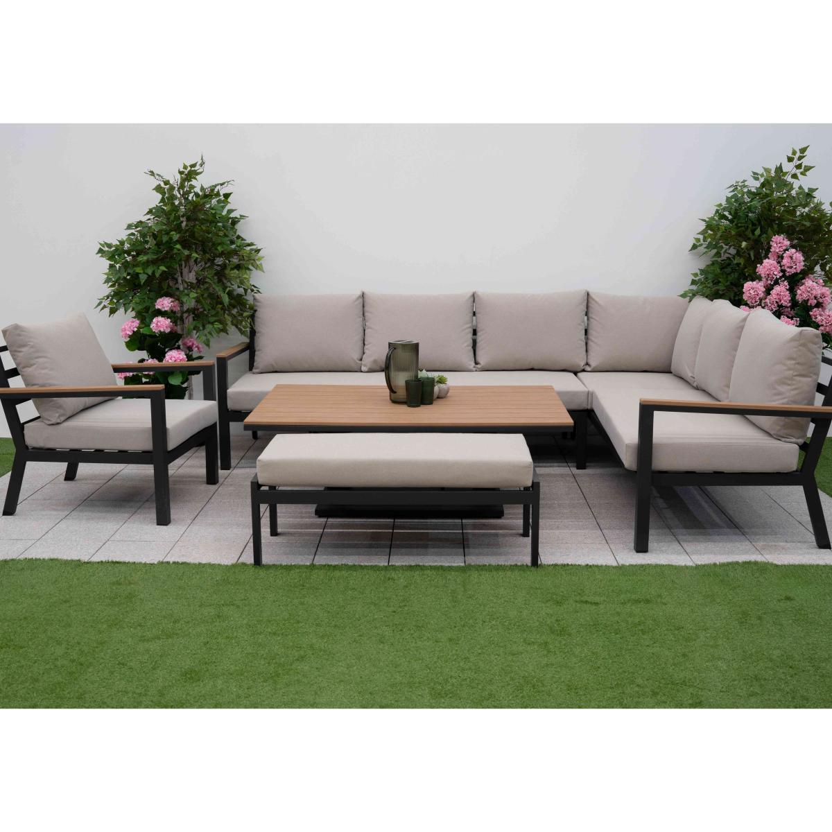Bloom Right Hand Facing Corner Sofa Set with Rectangular Rising Dining Table, Armchair and Stool – image 3