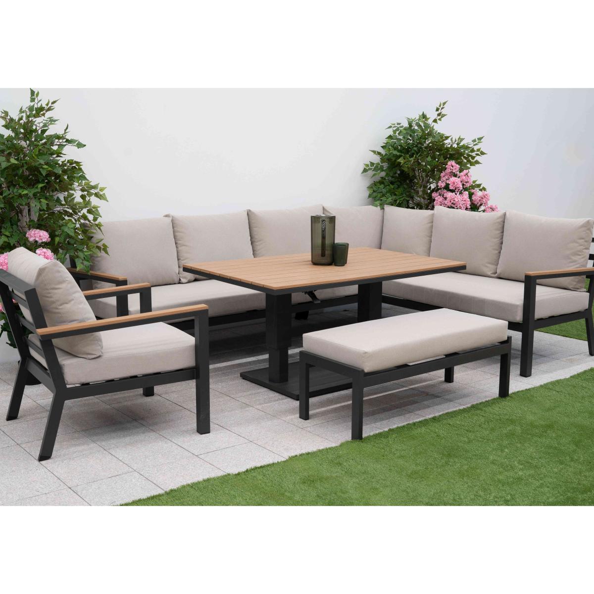 Bloom Right Hand Facing Corner Sofa Set with Rectangular Rising Dining Table, Armchair and Stool – image 4