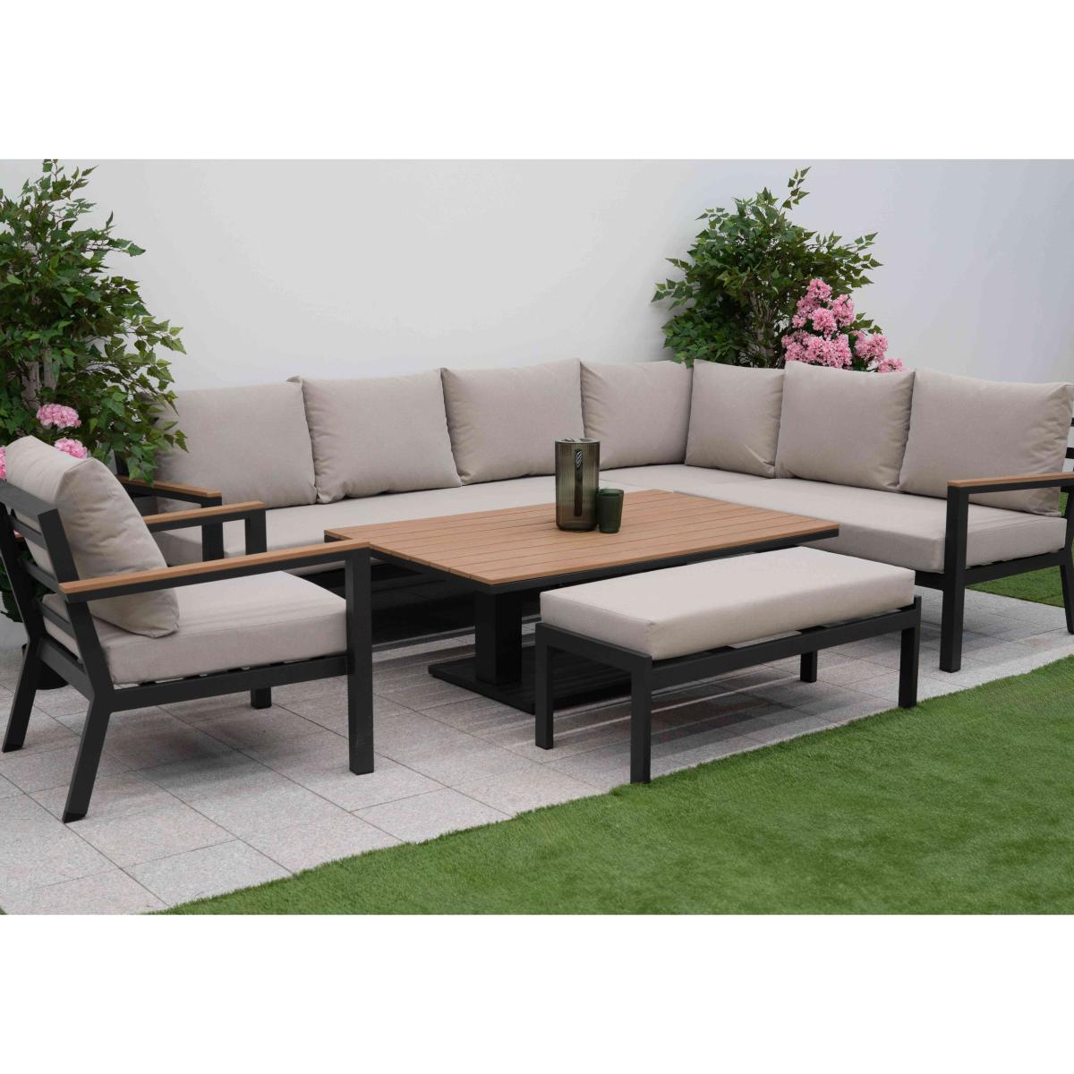 Bloom Right Hand Facing Corner Sofa Set with Rectangular Rising Dining Table, Armchair and Stool – image 5