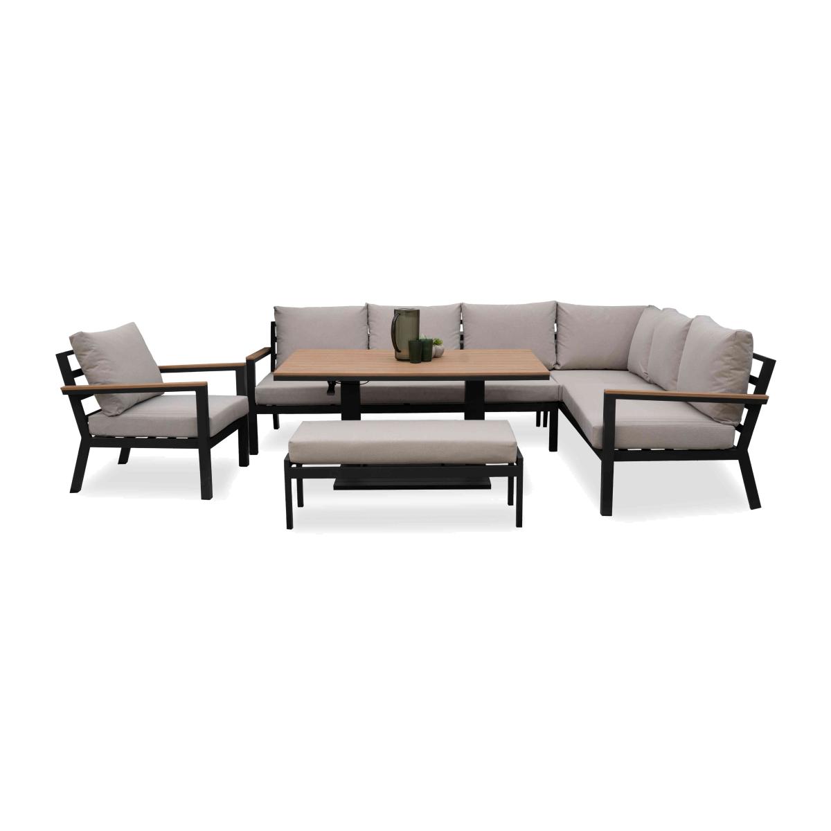 Bloom Right Hand Facing Corner Sofa Set with Rectangular Rising Dining Table, Armchair and Stool – image 1