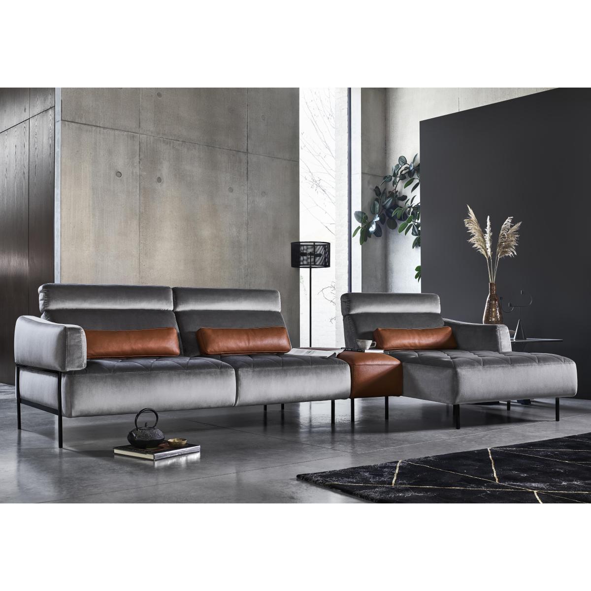 Nicoletti - Bellini Fabric Corner Chaise Sofa with Leather Console - Grey – image 2