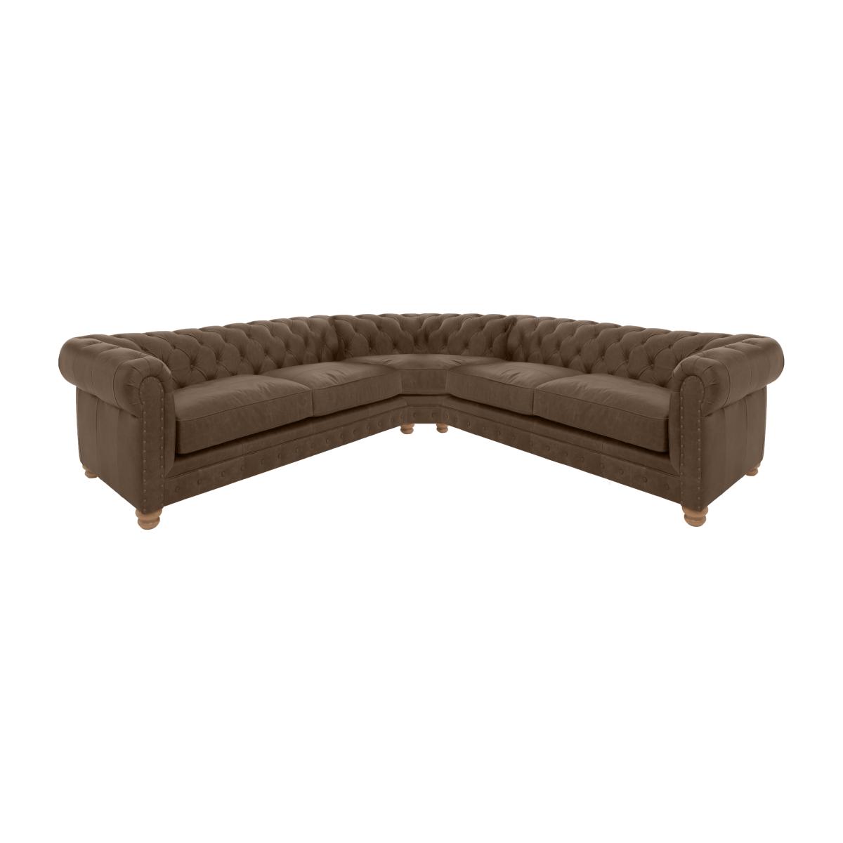 Alexander and James - Chesterfield Collection Hugo Large Leather Corner Sofa - Satchel Biscotti with Studs - Oak Feet