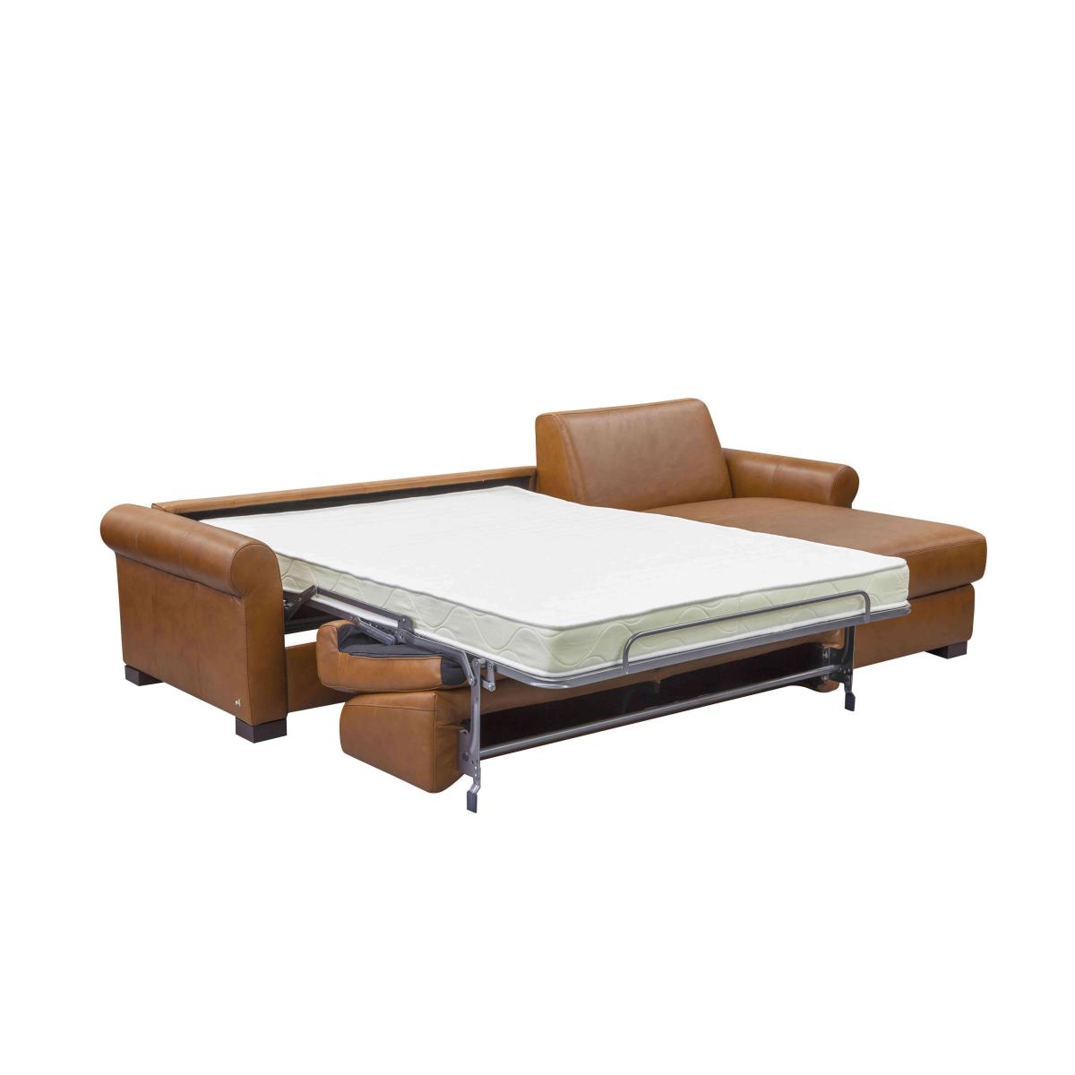 Nicoletti - Alcova 3 Seater Leather Sofa Bed and Storage Left Hand Facing Chaise with Scroll Arms - Botera Crema – image 5