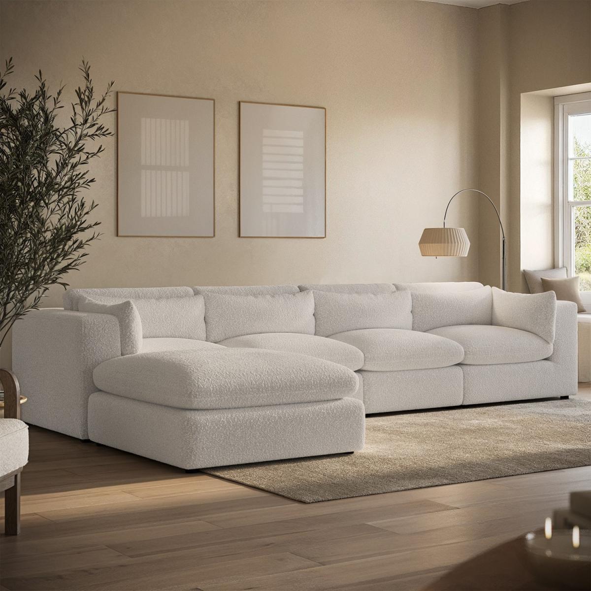 Large Beige Boucle Reversible 5 Seater Chaise Corner Sofa - Hudson – image 2